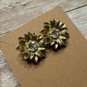Sunflower Hold toned Earrings with Crystal Center
